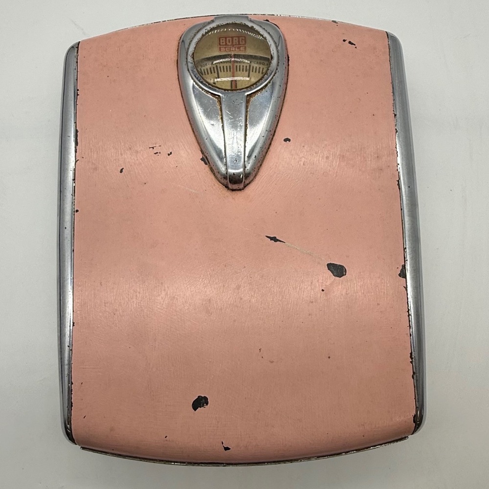 Vintage Borg Pink Chrome Mid-Century Modern Bathroom Floor Scale 1600 Series